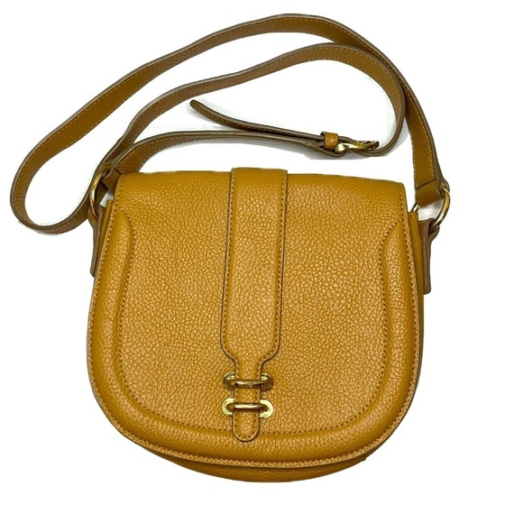 Banana Republic Lola Camel Crossbody Saddle Bag Genuine Pebbled Leather Bag